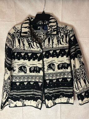 Jane Ashley Black and Cream Animal Motif Knit Jacket